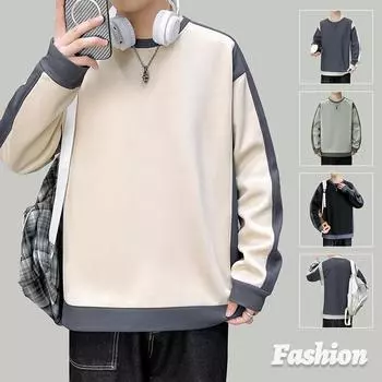 Мужской свитер с круглым вырезом контрастного цвета на весну и осень, универсальный повседневный модный свитер с длинным рукавом для мальчиков, свободный, для студентов M
