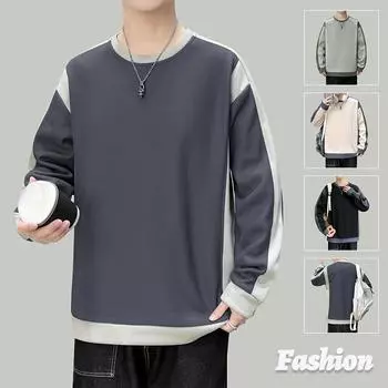 Мужской свитер с круглым вырезом контрастного цвета на весну и осень, универсальный повседневный модный свитер с длинным рукавом для мальчиков, свободный, для студентов M