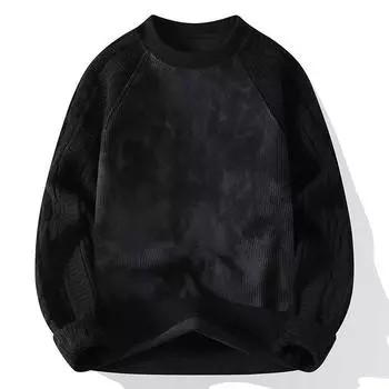 Мужской свитер с круглым вырезом на осень и зиму, плюшевая утолщенная термоодежда, повседневный вязаный свитер M хаки