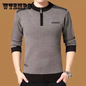 Мужской свитер с круглым вырезом, осень-зима, бархатный толстый теплый пуловер, трикотажная полосатая рубашка с половиной молнии, нижнее белье для среднего и пожилого возраста 3XL вино красного