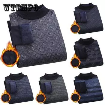 Мужской свитер с круглым вырезом, осень-зима, плюс бархат, толстый теплый пуловер, трикотажная полосатая нижняя рубашка, мягкое повседневное нижнее белье для людей среднего и пожилого возраста 2XL