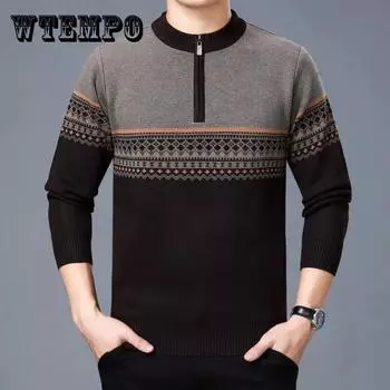 Мужской свитер с круглым вырезом, осень-зима, бархатный толстый теплый пуловер, трикотажная полосатая рубашка с половиной молнии, нижнее белье для среднего и пожилого возраста M