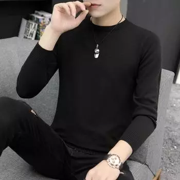 Мужской свитер с круглым вырезом, осень-зима, большой размер, свободный, сохраняющий тепло, свитер с длинными рукавами, вязаный свитер с черной нитью M