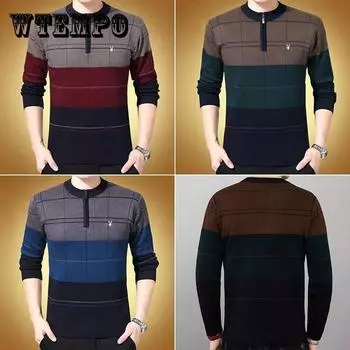 Мужской свитер с круглым вырезом, осень-зима, плюс бархат, толстый теплый пуловер, трикотажная полосатая нижняя рубашка, мягкое повседневное нижнее белье для людей среднего и пожилого возраста 3XL