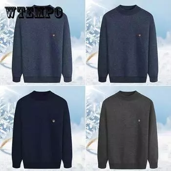 Мужской свитер с круглым вырезом, осенне-зимний теплый пуловер, вышитая иконка, мягкая повседневная рубашка для людей среднего и пожилого возраста 2XL темно серый