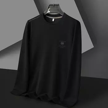 Мужской свитер с круглым вырезом Весенне-осенняя одежда Мужская повседневная толстовка для мужчин среднего возраста Простой топ XXL чёрный