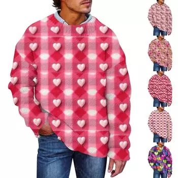 Мужской свитер с принтом ко Дню святого Валентина, толстовка с круглым вырезом, свободный топ с длинными рукавами L зелёный