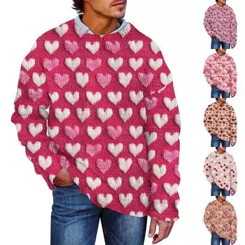 Мужской свитер с принтом ко Дню святого Валентина, толстовка с круглым вырезом, свободный топ с длинными рукавами L