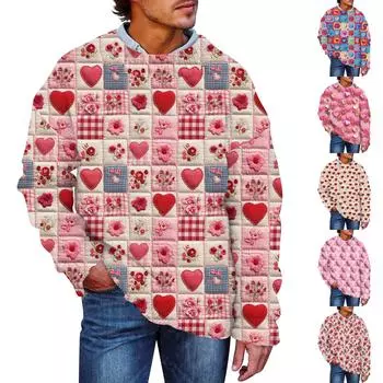 Мужской свитер с принтом ко Дню святого Валентина, толстовка с круглым вырезом, свободный топ с длинными рукавами L синий