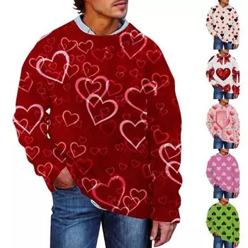 Мужской свитер с принтом ко Дню святого Валентина, толстовка с круглым вырезом, свободный топ с длинными рукавами L бежевый