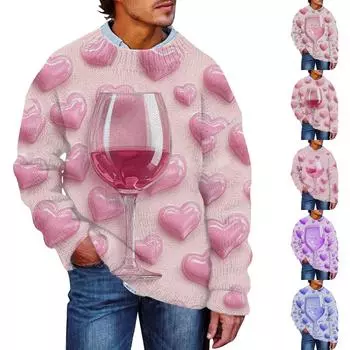 Мужской свитер с принтом ко Дню святого Валентина, толстовка с круглым вырезом, свободный топ с длинными рукавами L синий