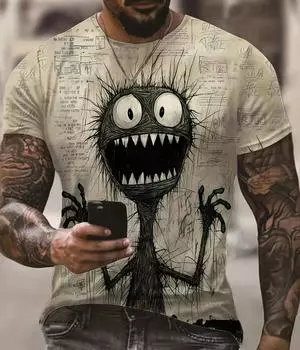 Мужской свитер с рисунком «Монстр в панике», 3D, короткий рукав, круглый вырез, свободная футболка, летняя уличная одежда, футболки, топы, одежда XS