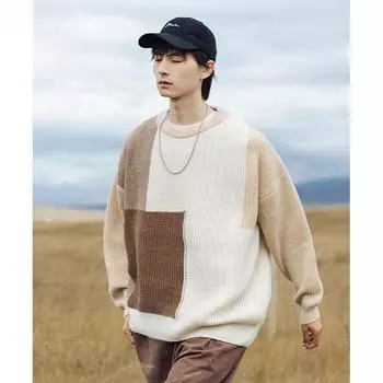 Мужской свитер с толстой вязкой и цветными блоками, осень/зима 2024 г. L