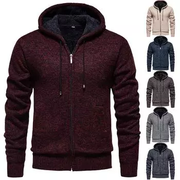 Мужской свитер с толстым бархатом, повседневный вязаный свитер, модная куртка с капюшоном для мужчин L