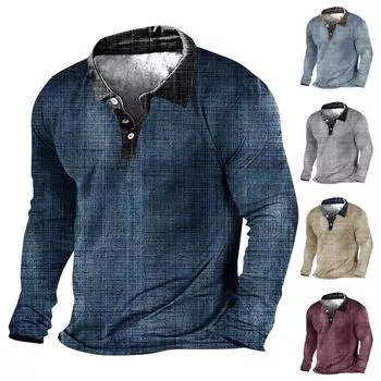 Мужской свитер с v-образным вырезом и воротником-стойкой с 3D цифровой печатью и винтажным воротником на 3 пуговицах XL бежевый