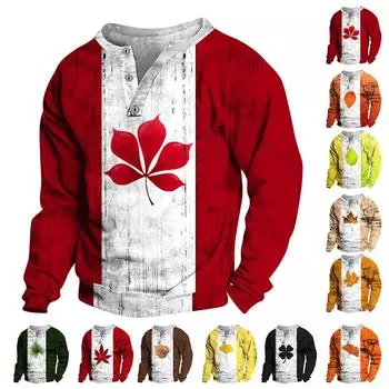 Мужской свитер с v-образным вырезом и воротником-стойкой с 3D цифровой печатью и винтажным воротником на 3 пуговицах L зелёный