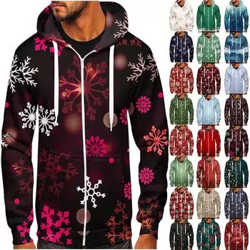 Мужской свитер со шляпой, половинная молния, повседневный спортивный свитер с рождественским принтом и постепенным изменением XXXL чёрный