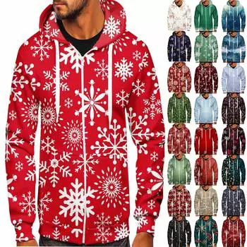 Мужской свитер со шляпой, половинная молния, повседневный спортивный свитер с рождественским принтом и постепенным изменением XXXXXL синий