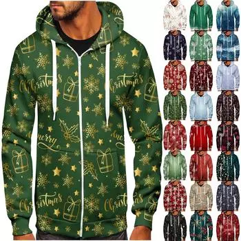 Мужской свитер со шляпой, половинная молния, повседневный спортивный свитер с рождественским принтом и постепенным изменением XXXXXXL тёмно-синий