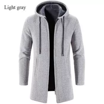 Мужской свитер средней длины, свободный, большого размера, пальто, зимний плюс, флис, плотный, трикотажный кардиган, модное домашнее однотонное пальто M чёрный