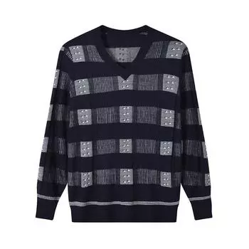 Мужской свитер стандартной посадки с V-образным вырезом, вязаный джемпер с ромбовидным узором, пуловер с аргайлом, свитера S темно-синий