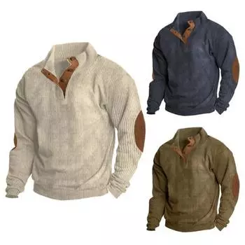 Мужской свитер в стиле ретро на пуговицах в стиле пэчворк, классический универсальный воротник-стойка, осенне-зимний пуловер, свитер M хаки