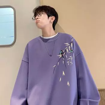 Мужской свитер весна-осень новый круглый вырез принтованная футболка с длинным рукавом верхняя одежда повседневный тренд топ низ рубашка M