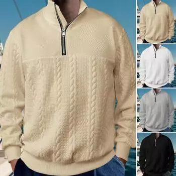 Мужской свитер весна-зима однотонный с длинными рукавами трикотажный толстый эластичный тонкий M светло-серый