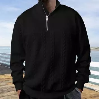 Мужской свитер весна-зима однотонный с длинными рукавами трикотажный толстый эластичный тонкий M светло-серый