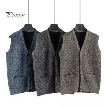 Мужской свитер-жилет с V-образным вырезом, однобортный, без рукавов, на пуговицах, с карманами, эластичный, плотный, однотонный, трикотажный верх, свитер, пальто M синий