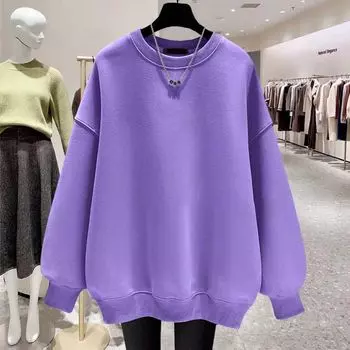Мужской свитшот на осень и весну, теплый, однотонный, с круглым вырезом, без капюшона, пуловер, футболка с длинным рукавом, повседневная верхняя одежда в стиле инс S фиолетовый