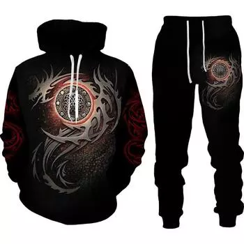 Мужской свитшот с 3D принтом дракона, комплект с капюшоном, мужской спортивный костюм/пуловер/куртка/брюки, спортивная одежда, весенне-осенний мужской костюм 4XL