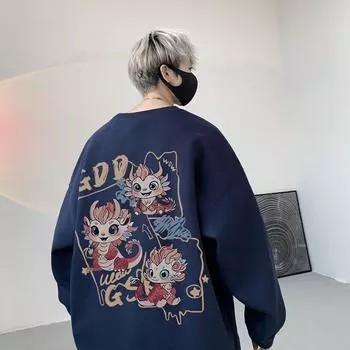 Мужской свитшот в американском трендовом стиле для весны и осени, с длинным рукавом и круглым вырезом, повседневный, свободный, куртка для пары для подростков S