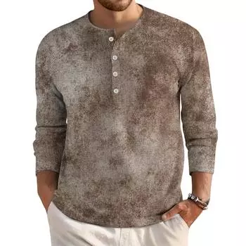 Мужской свободный повседневный топ с длинным рукавом и воротником на пуговицах L коричневый