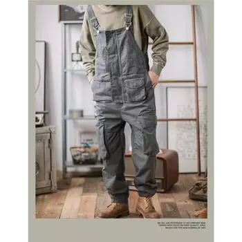 Мужской свободный рабочий комбинезон в стиле «американский ретро» с множеством карманов 4XL коричневый