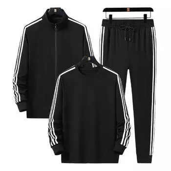 Мужской свободный спортивный костюм с тремя перемычками, круглый кардиган с воротником-стойкой, свитер большого размера, костюм-тройка L