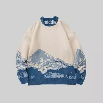 Мужской свободный свитер с принтом тай-дай Snow Mountain, осенне-зимняя расцветка, в модном гонконгском стиле, с длинными рукавами. 2XL хаки