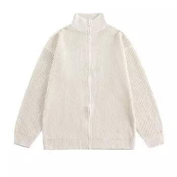 Мужской свободный свитер с воротником-стойкой, вязаный свитер, модный повседневный кардиган, куртка M бежевый