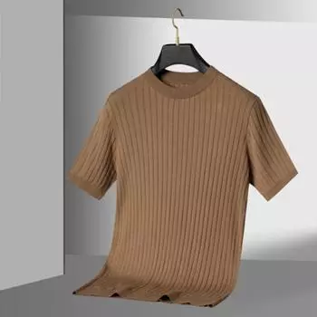 Мужской свободный вязаный свитер, повседневная простая футболка с круглым вырезом и короткими рукавами, мужская летняя тонкая M тёмно-синий