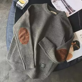 Мужской свободный вязаный свитер с модными нашивками, свитер в стиле Харадзюку, толстый шерстяной свитер с круглым вырезом, повседневные свитера XXXXXL красный