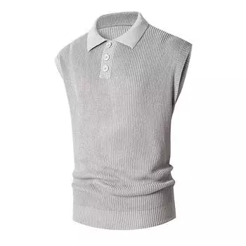 Мужской свободный вязаный жилет без рукавов, тенденция молодежной моды, повседневный свитер L серый