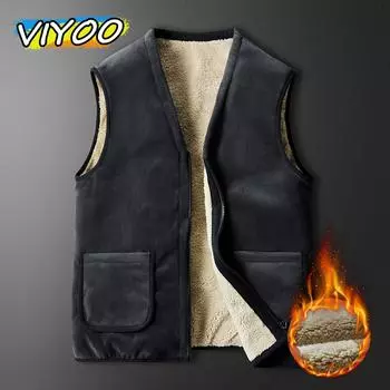 Мужской свободный жилет без рукавов из бархата большого размера, свободное пальто, осенне-зимняя одежда, ветровка, куртка для мужчин на открытом воздухе L чёрный