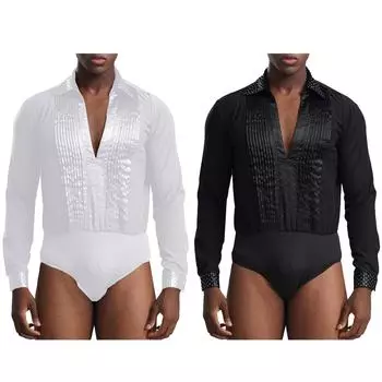 Мужской танцевальный купальник со стразами, бальный костюм для латиноамериканских танцев, глубокий V-образный вырез, боди, танцевальная одежда S