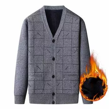 Мужской теплый пожилой плюс бархатный толстый свитер кардиган свитер куртка свободный большой размер XXXL синий