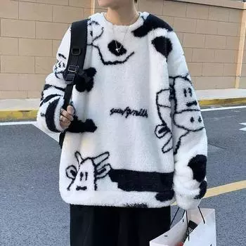 Мужской теплый свитер с круглым вырезом, плюшевый топ с длинными рукавами ярких цветов 3XL