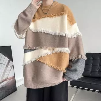 Мужской теплый свитер с круглым вырезом, плюшевый топ с длинными рукавами ярких цветов 3XL