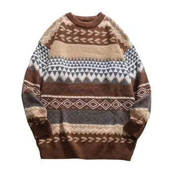 Мужской теплый вязаный повседневный свитер большого размера, зимний свитер с круглым вырезом и длинным рукавом 4XL