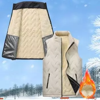 Мужской теплый жилет с подкладкой из толстого плюша с воротником-стойкой, без рукавов, зимний спортивный теплый ветрозащитный жилет на молнии L хаки