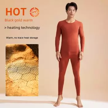 Мужской термобелье Juyitang черного и золотого цвета - бесшовный дизайн с двусторонней отделкой для осени и зимы XXXL