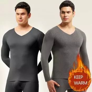 Мужской термобелье премиум-класса, ультрамягкий утепленный базовый слой с флисовой подкладкой, комплект из 2 шт., мужские термобелье, верх и штаны L чёрный